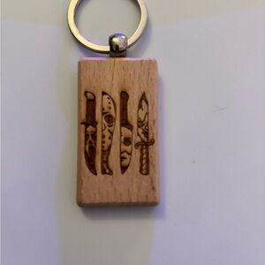 Horror Villians Wooden Keychain with Knife Design